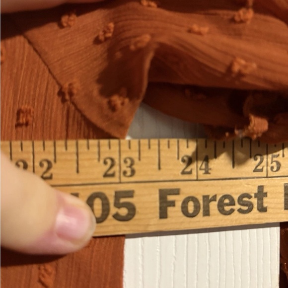 Linda Anderson Rust Orange Swiss Dot Lace Yoke Long Sleeve Bohemian Office Dress - Picture 9 of 9